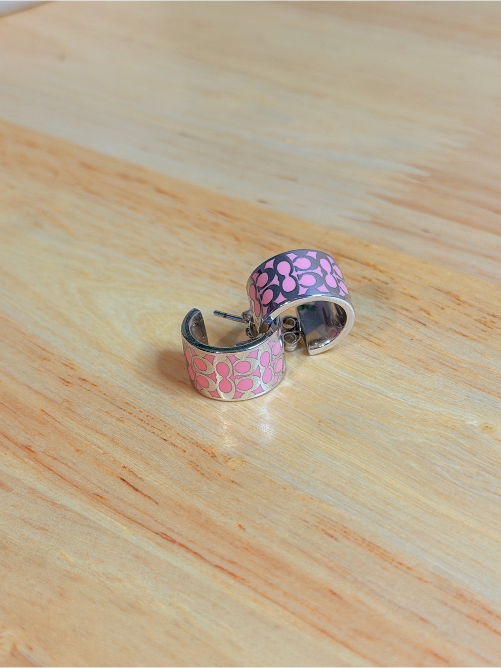 Coach Pink Silver Signature Hoop Earrings - Picture 10 of 10